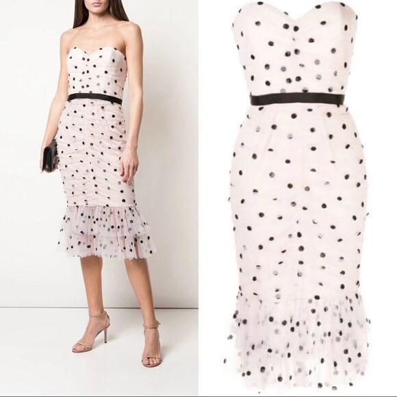 Marchesa Notte Strapless  Dot Tulle Cocktail Dress size US4 - Picture 1 of 12